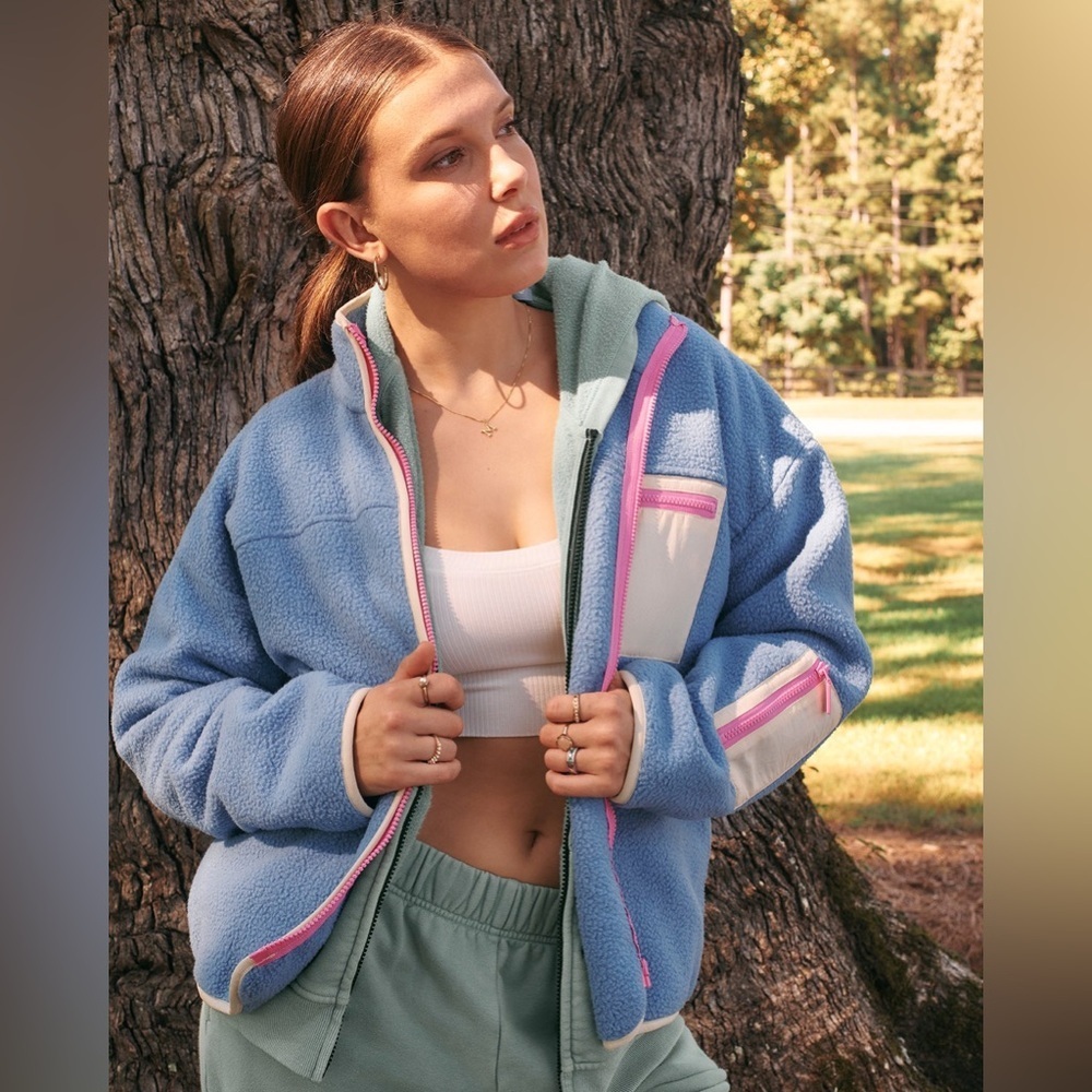 NWT Florence by Mills Women’s Blue Fleece Jacket with Pink Accents